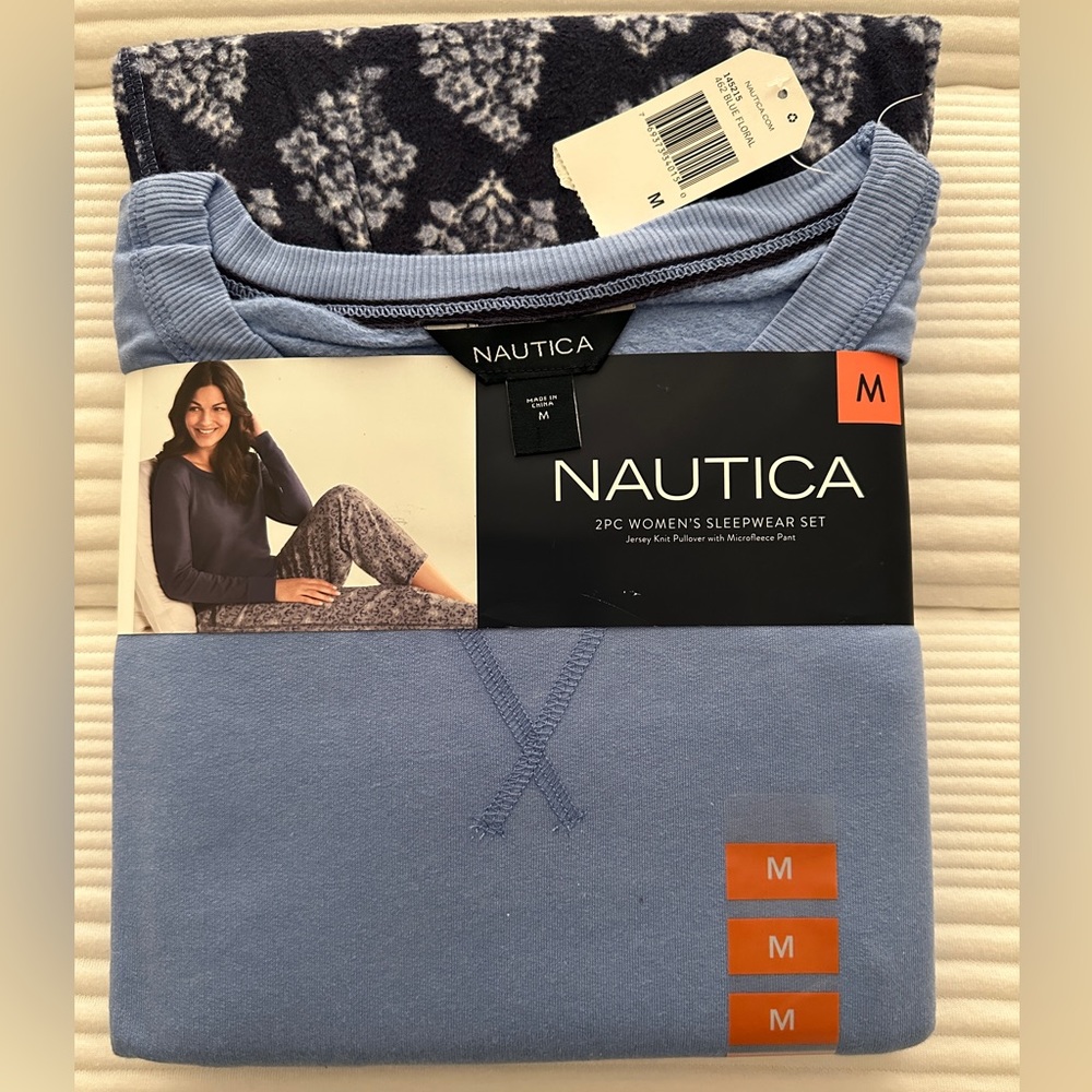 Nautica 2 Piece Jersey Knit Top and Fleece Pants Pajama Set